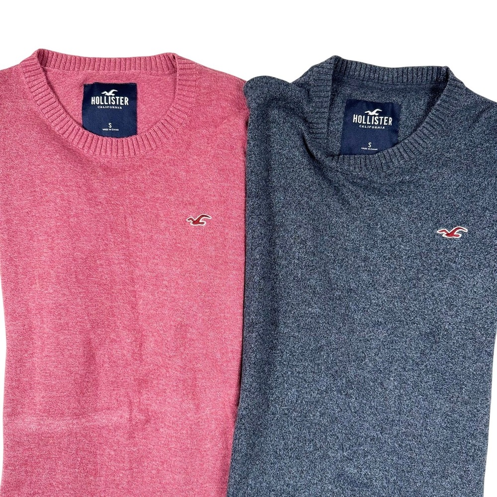 Hollister Bundle Men's Sweater Bundle Small Crewneck Knit Pink Blue